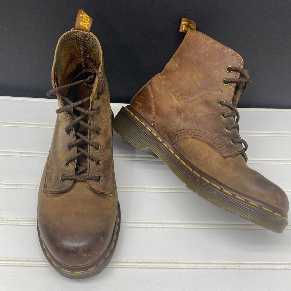 Doc Martens The Original Distressed Brown Leather Ankle Boots Size 38
